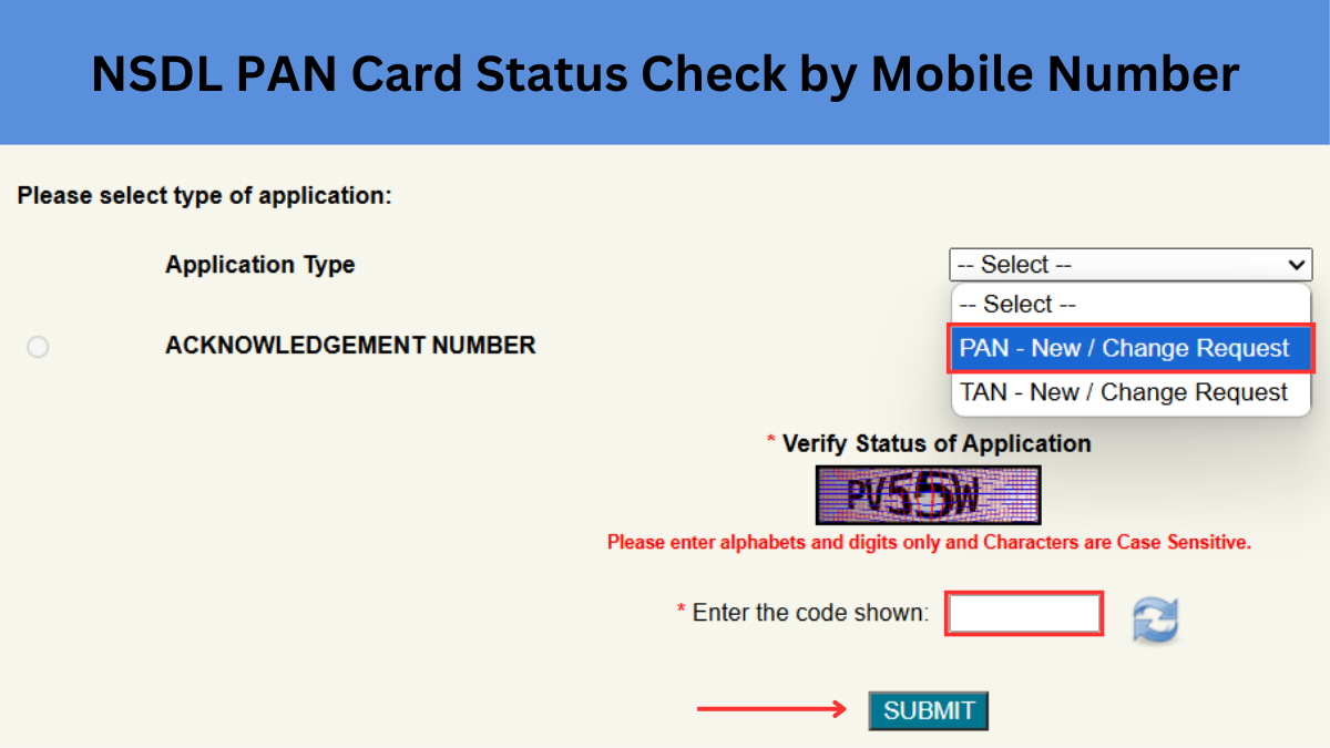 NSDL PAN Card Status Check by Mobile Number